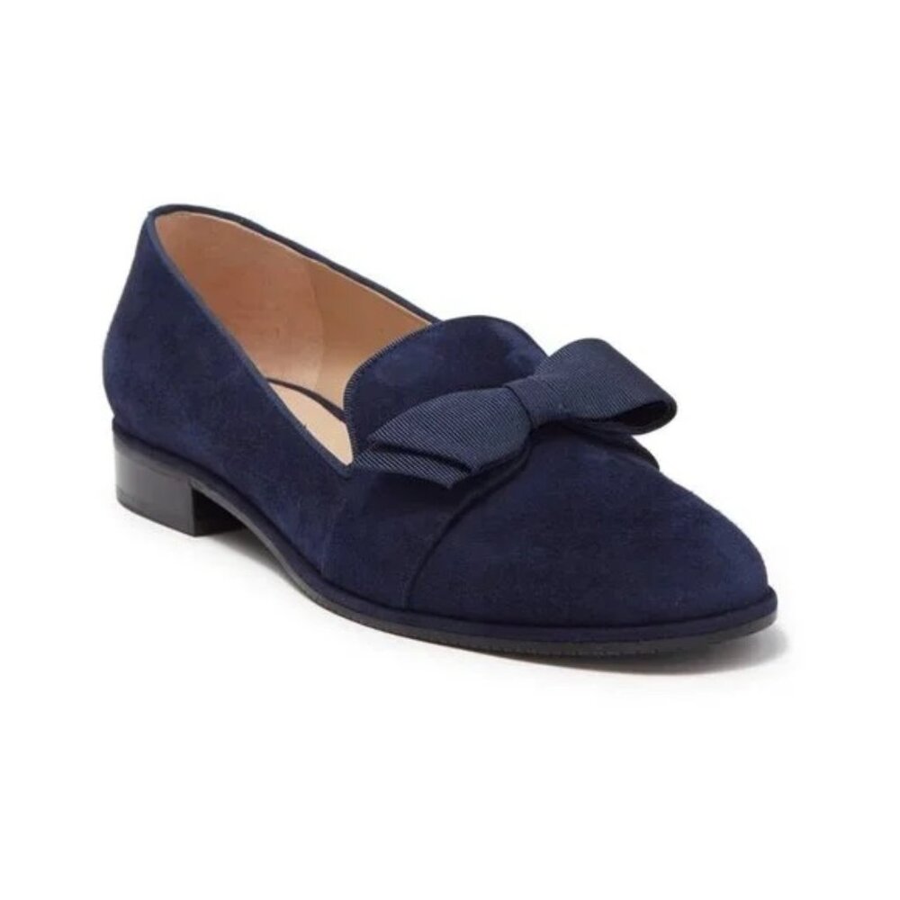 Stuart Weitzman Keegan Bow Suede Loafer / Size 9 / Navy Blue Flat